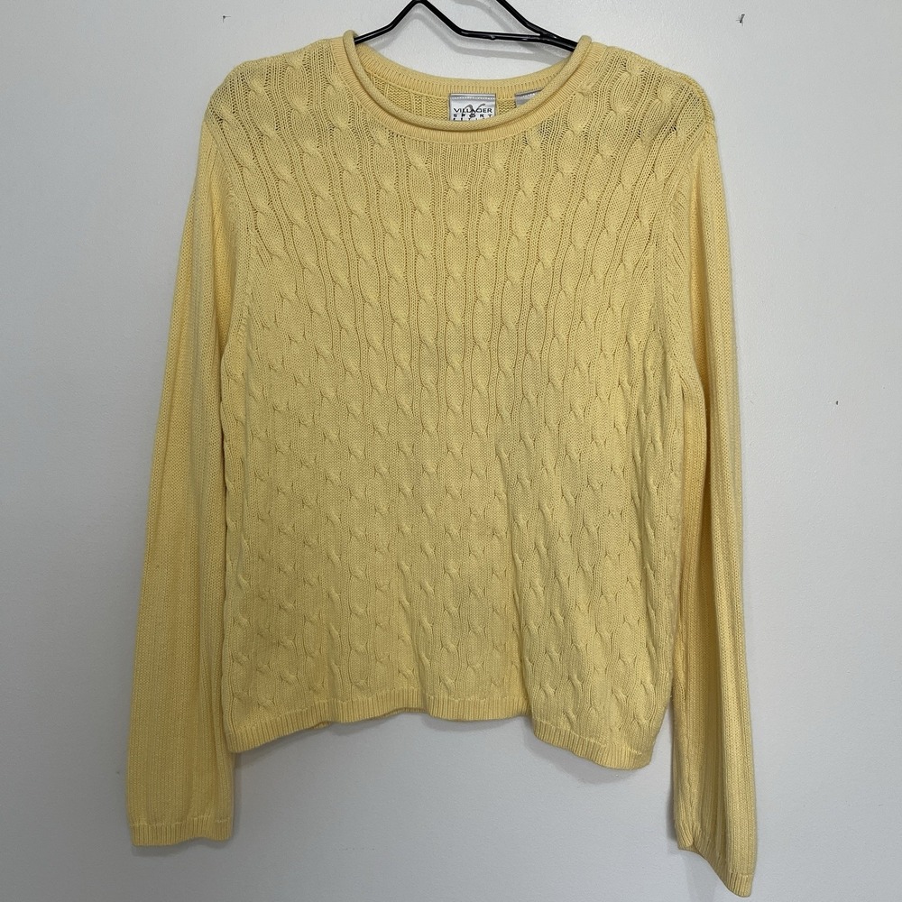 Butter Yellow Roll Neck Cable Knit Sweater Womens Petite Large Timeless Classic